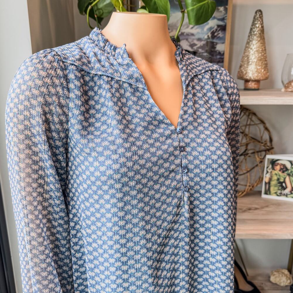 Maison 123 Paris, Blue/Grey Printed Macha Day Dress-Light Puff Sleeve-Size XS/34 - Picture 2 of 9